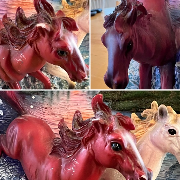 HORSE FIGURINE SCULPTURE vintage statue decor collectible resin plate stand / 3D - Picture 11 of 17